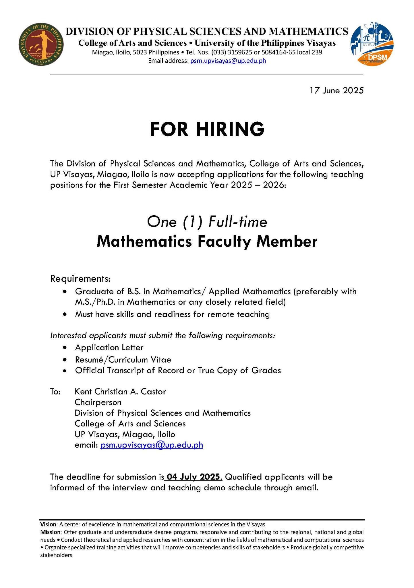 Mathematics Hiring